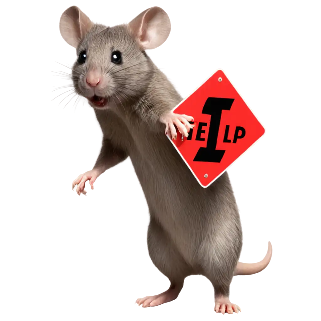 terrifying fearful mouse with help roadsign