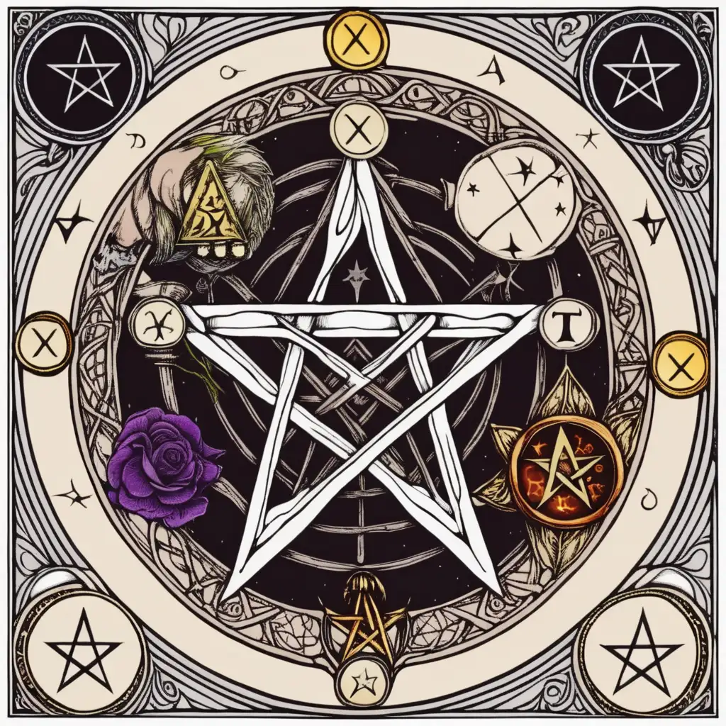 Mystical Tarot Pentacle Illustration with Intricate Symbolism