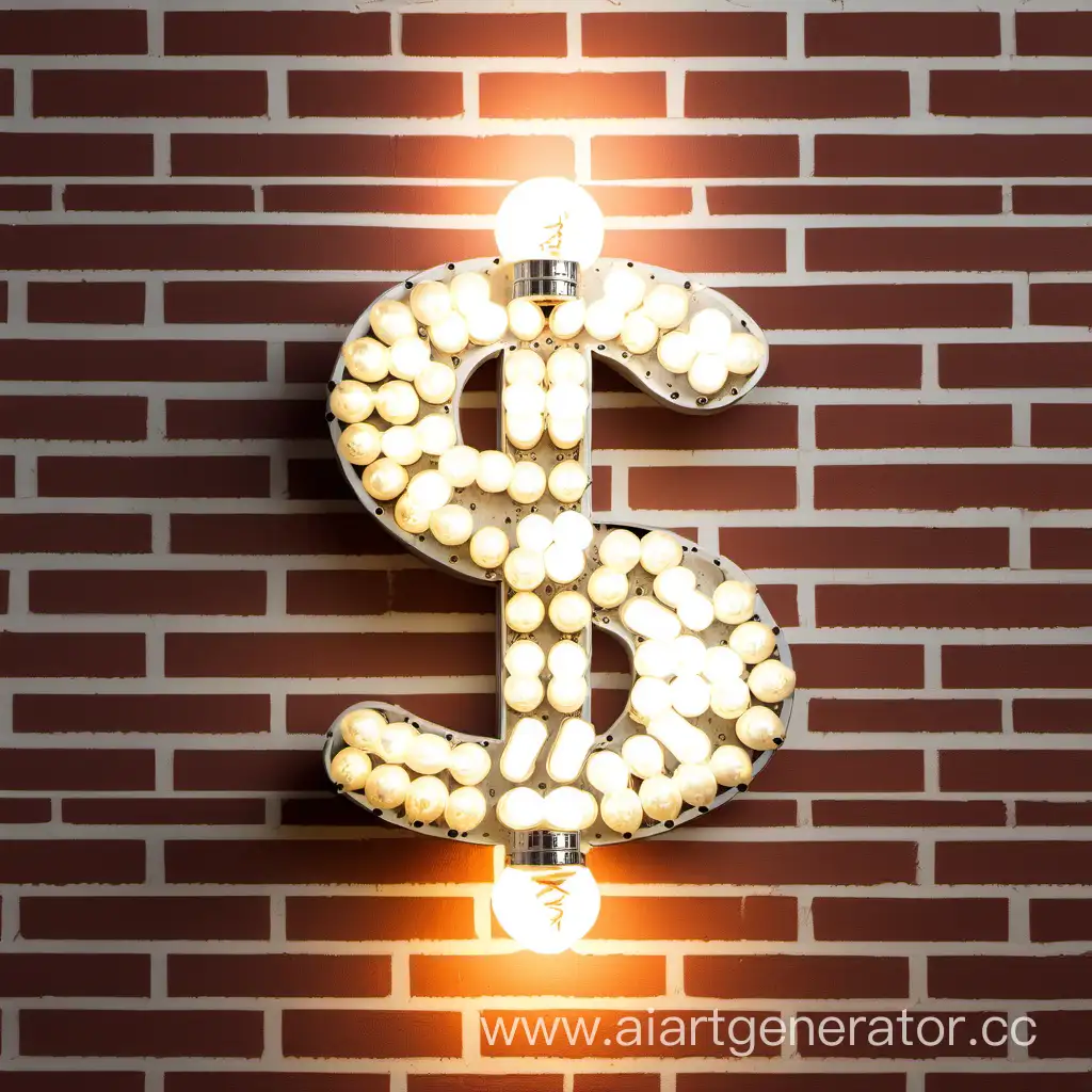 Знак доллара из лампочек на кирпичной стене