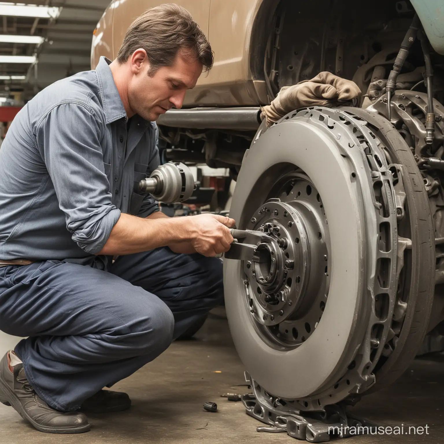 American Mechanic Installing Brake Discs on a Car