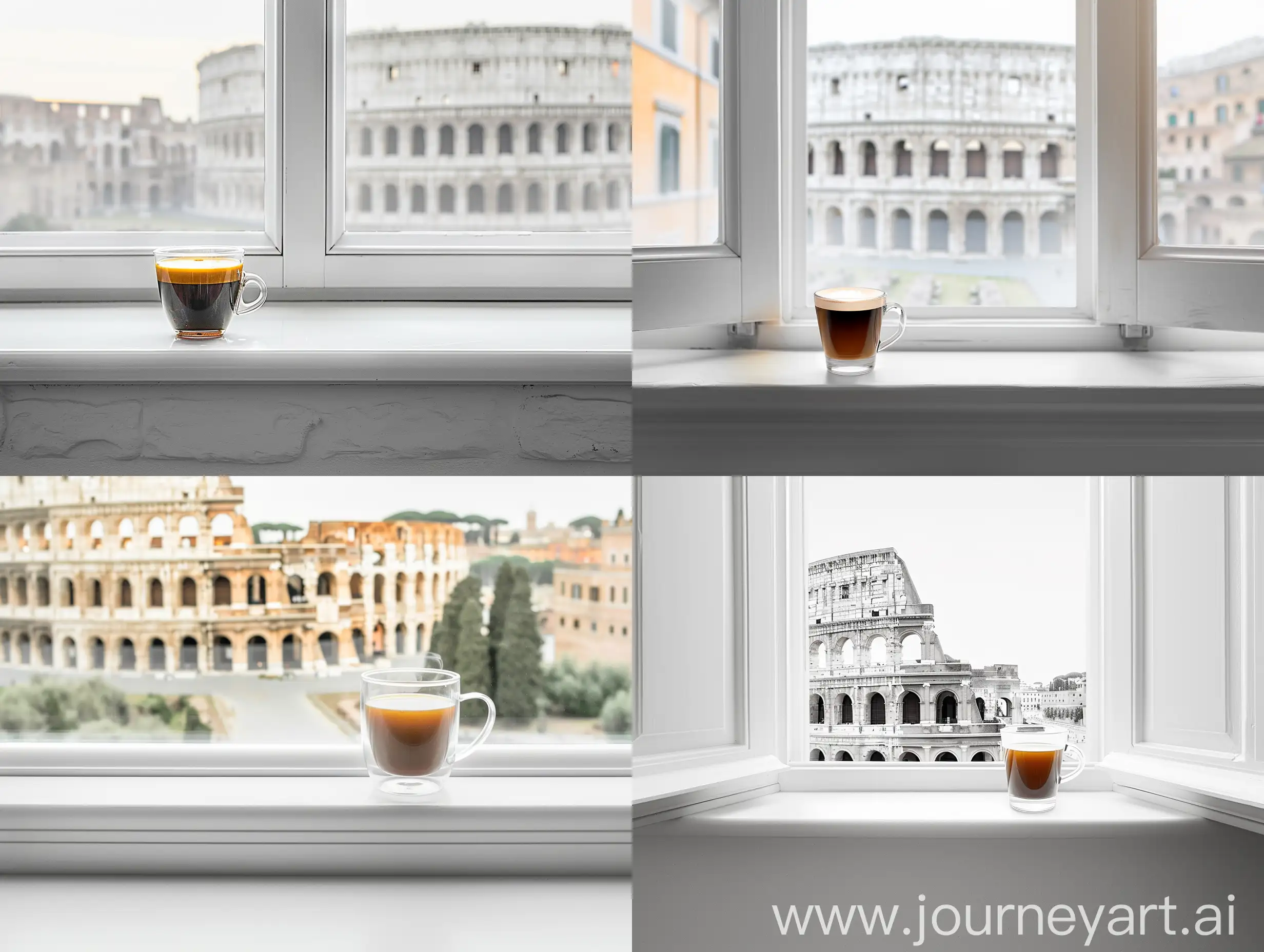 Coffee-Cup-on-White-Windowsill-Overlooking-Colosseum-in-Italy