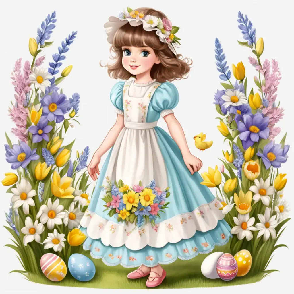 Adorable English Easter Girl in a Beautiful Floral Festival Dress