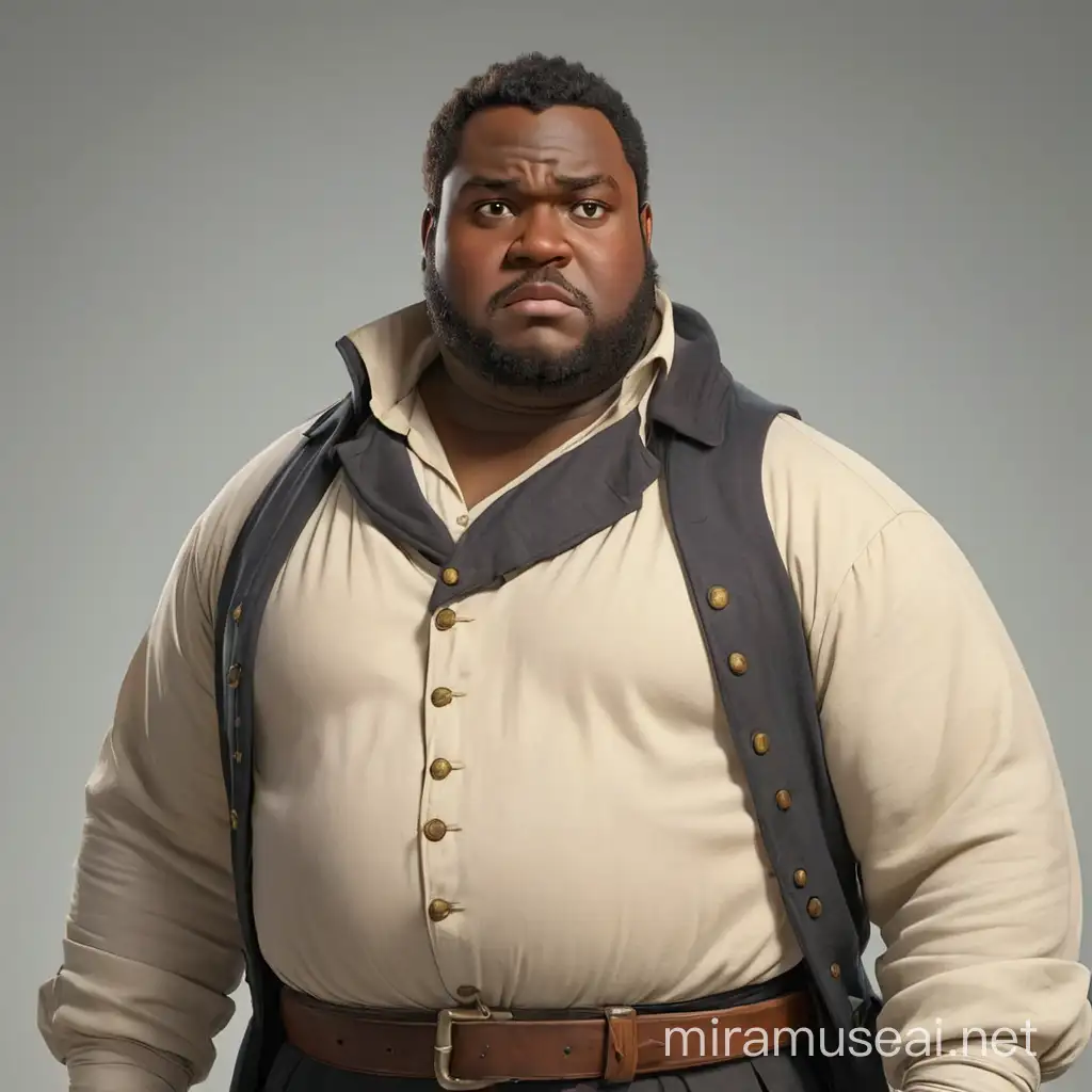 a large, strong and slightly fat black man in 19th century French clothing. without background. in realism style, 3d-animation