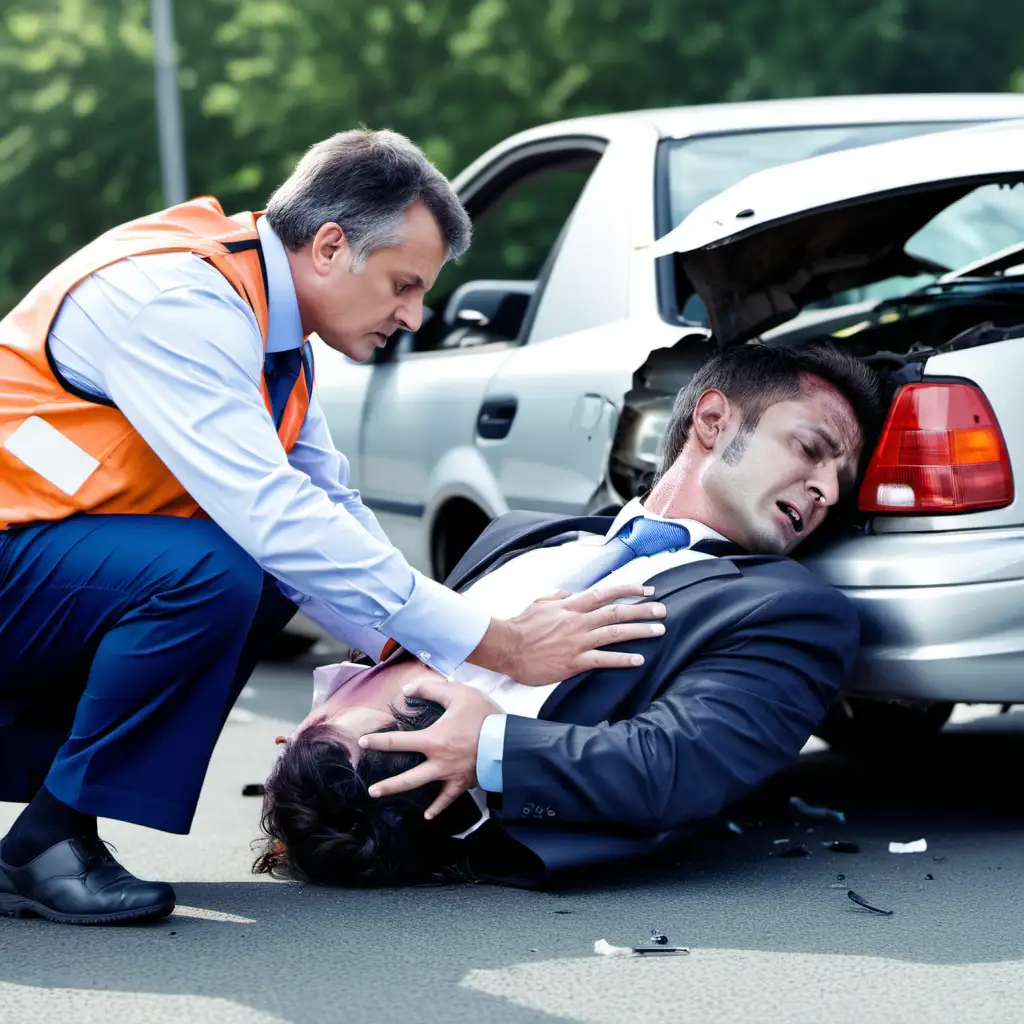 A victim of a car accident being helped by an accident advisor 
 
