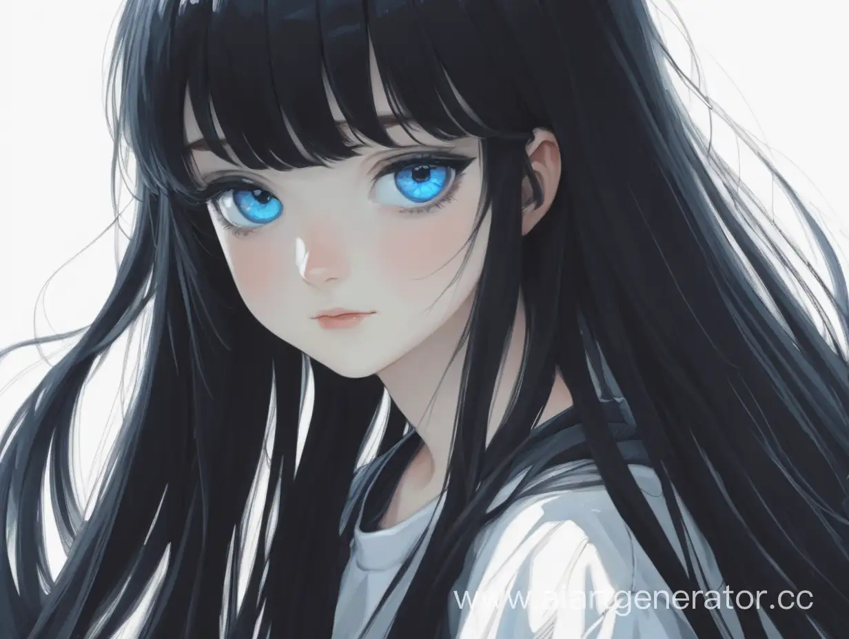 Девушка с черными, длинными волосами, голубыми глазами