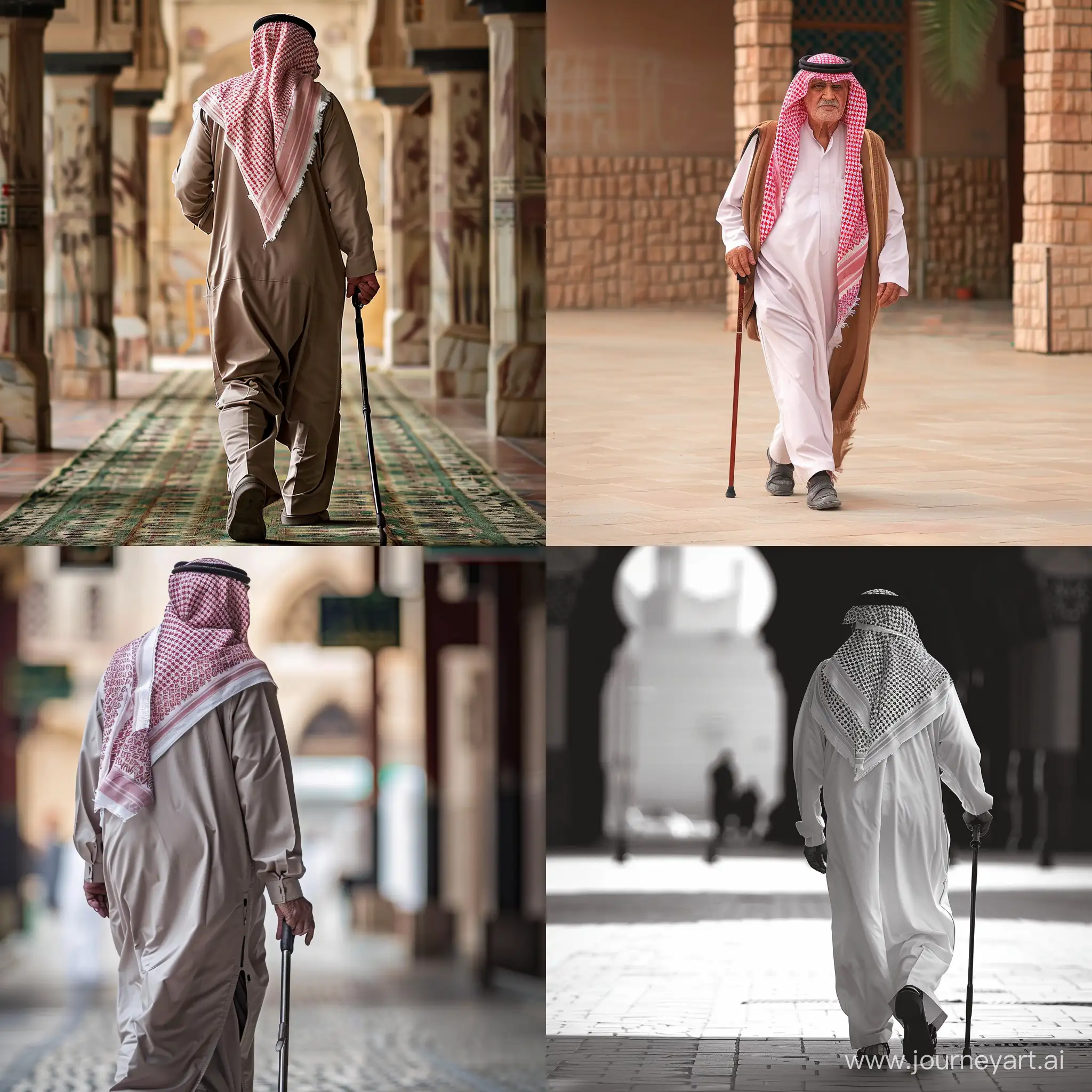 Elderly-Saudi-Man-with-Cane-Heading-to-Mosque