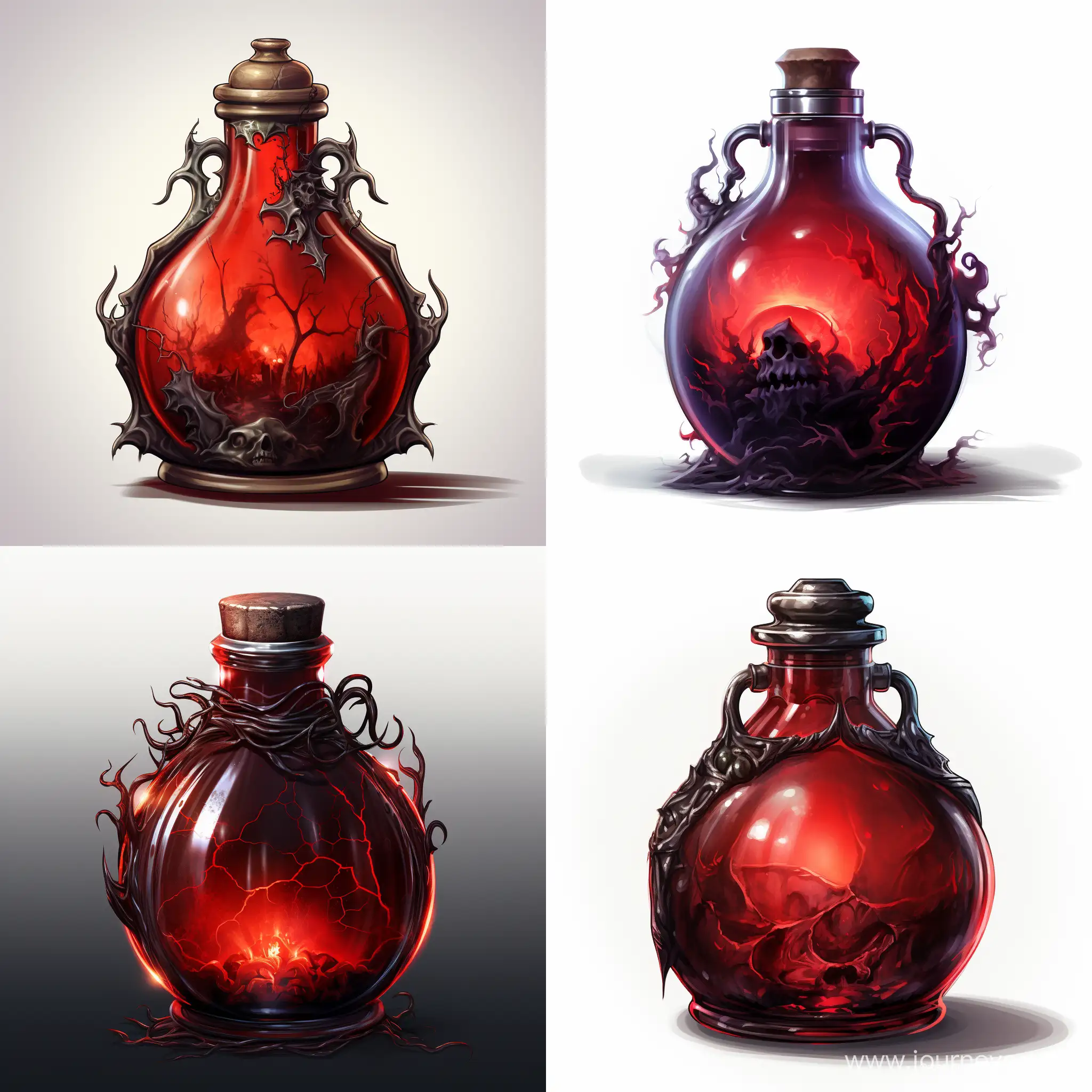 red potion that is glowing faintly with a completely white background