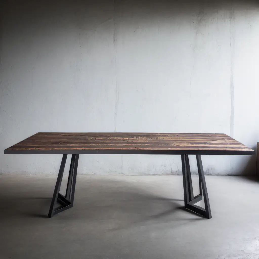 Contemporary Dining Elegance Iron Base and Wooden Top Table