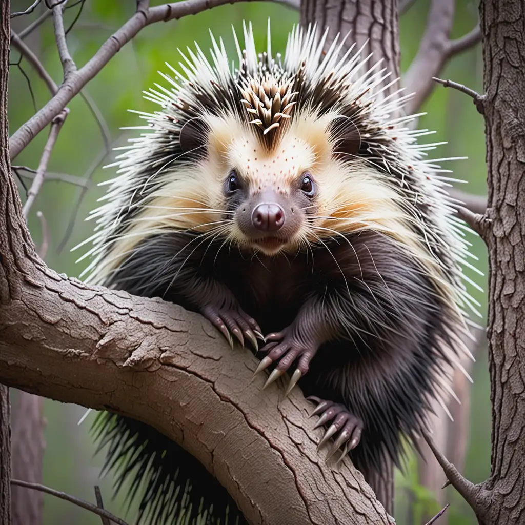 cute large porcupine in a tree