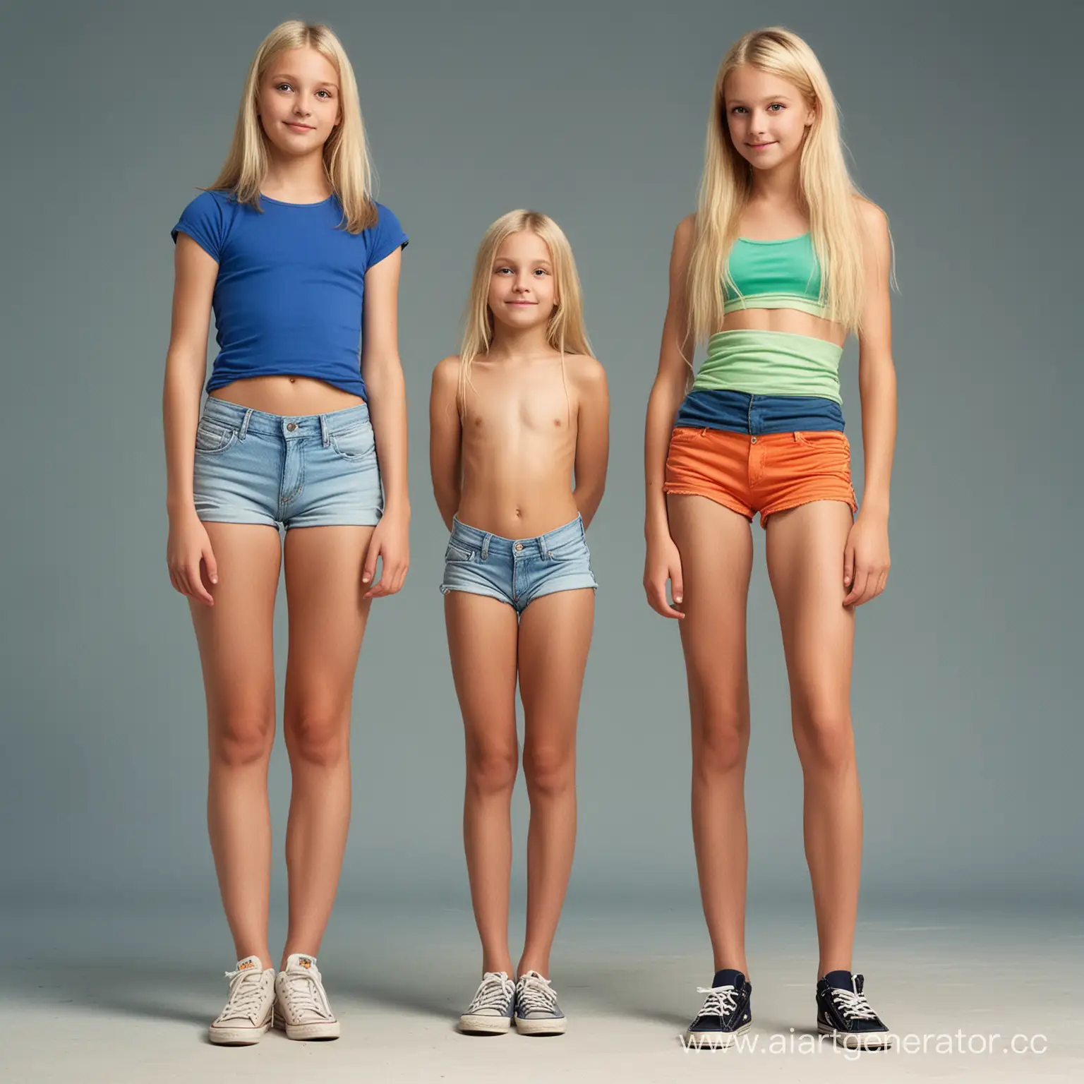 little old man looks up to giant 12yo girl very tall leggy 12yo buxom blonde girl taller a little old man halfher size, cute innocent face slim waist lo rise shorts midriff tall statuesque 12yo girl overlooks little old man, 