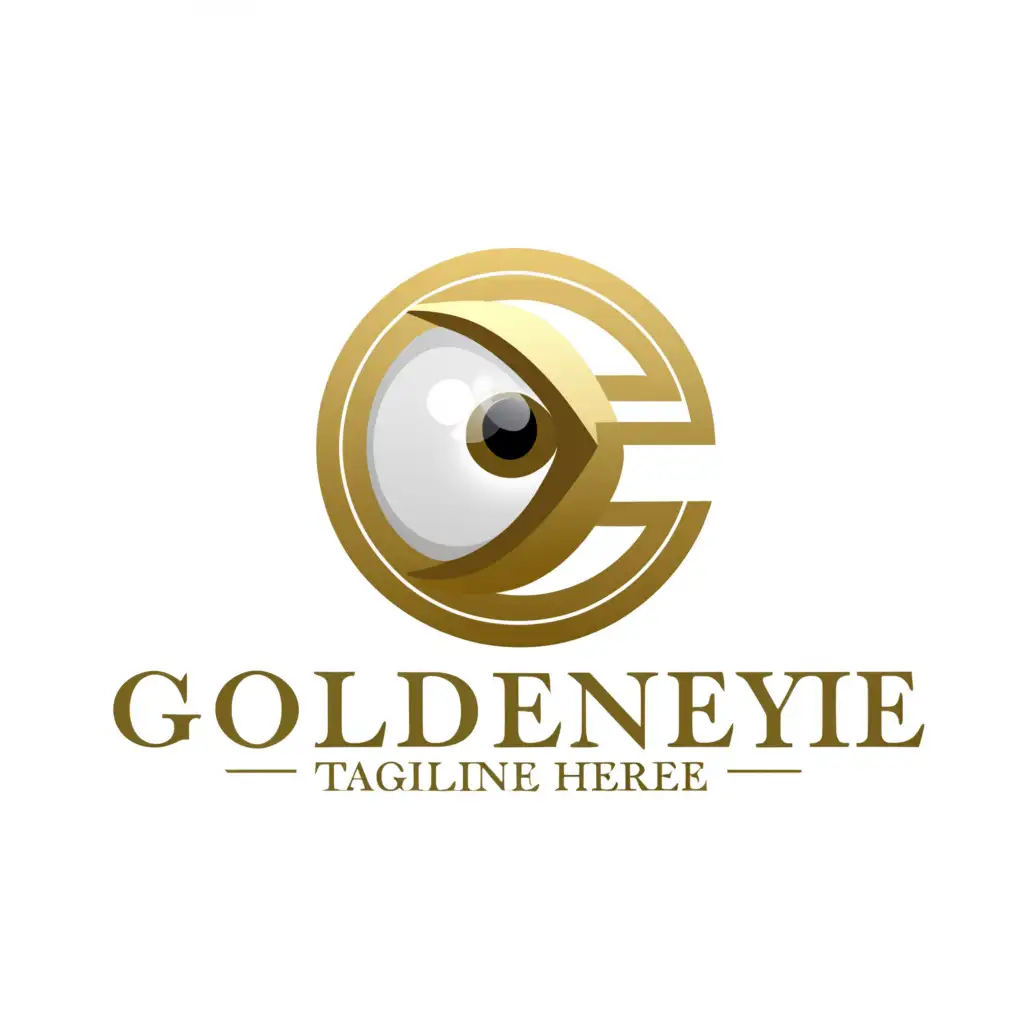 a logo design,with the text "GOLDENEYE", main symbol:a logo, with the text 'GOLDENEYE', main symbol: Gold, man in suit, circle, light and moderate background,Moderate,clear background