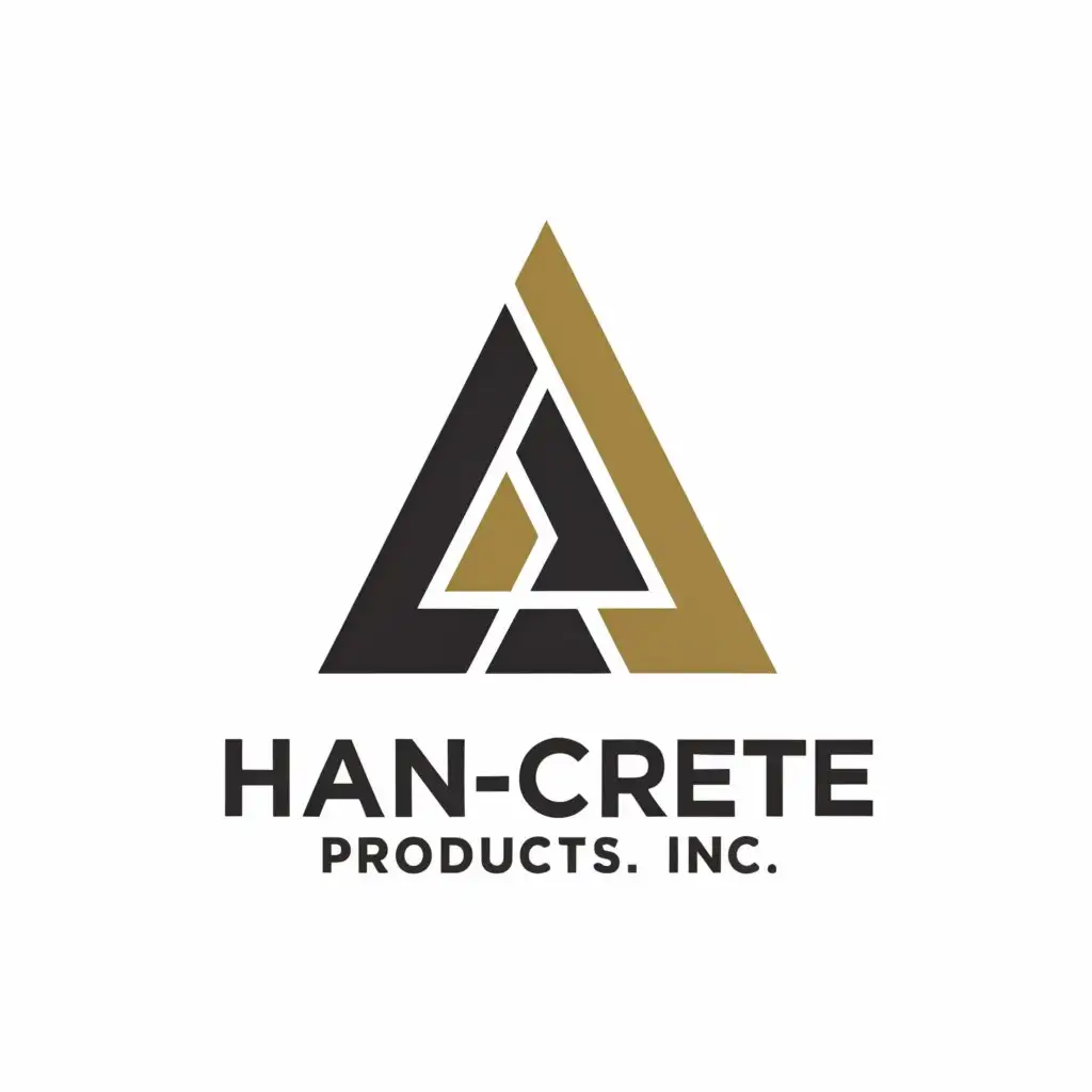 a logo design,with the text "Han-Crete Products, Inc.", main symbol:Two triangles pointing towards company name,complex,be used in Construction industry,clear background