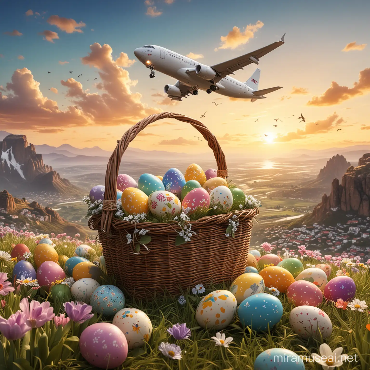 Easter Travel Adventure Airplane Soaring Amidst Spring Skies