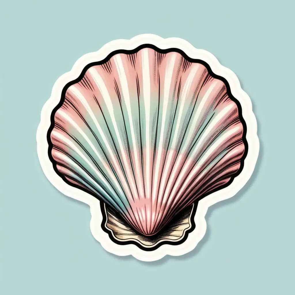 Whimsical Coquette Shell Sticker Illustration in Soft Pastel Colors