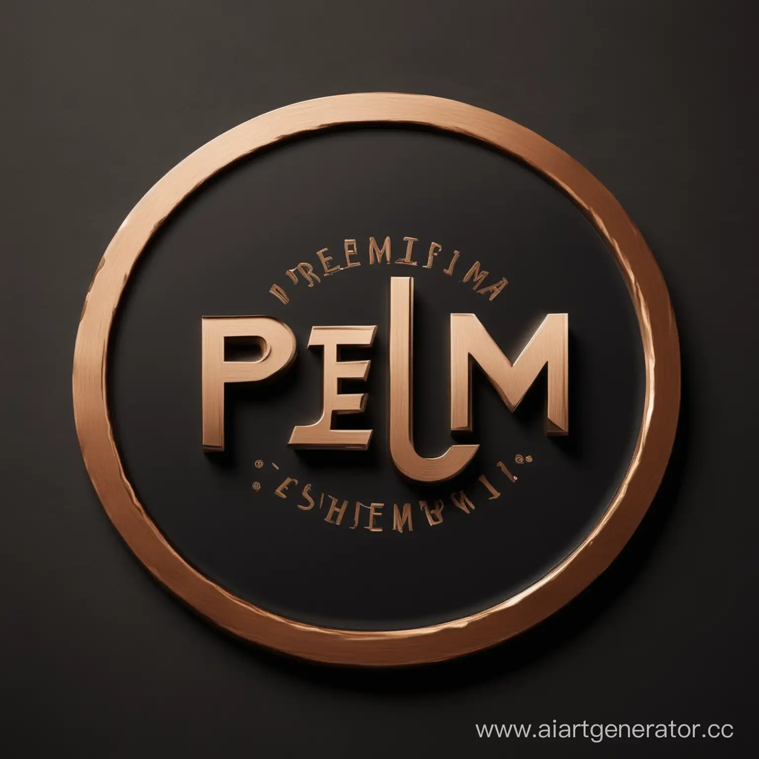 Premium Tech - brand logo in a circle, letters in bronze, background in black