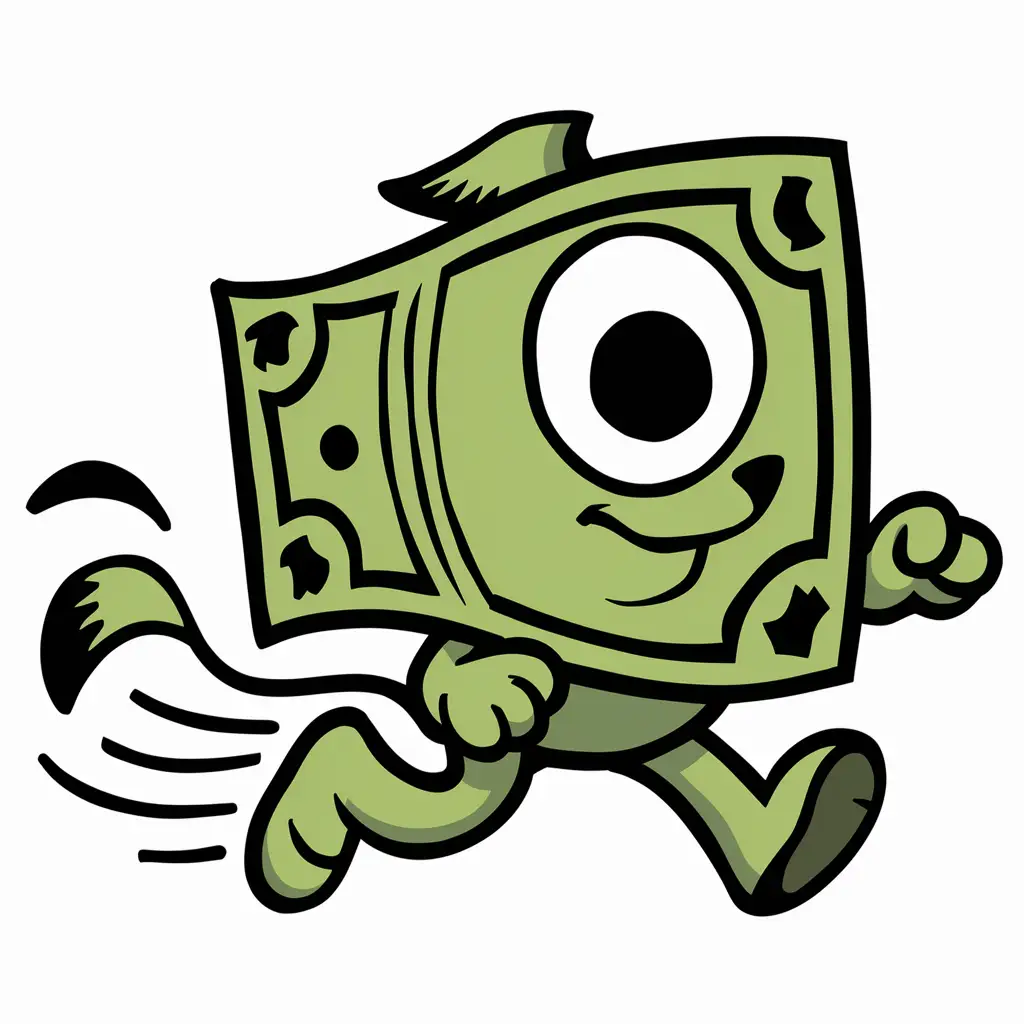 cartoon Running money with eye
