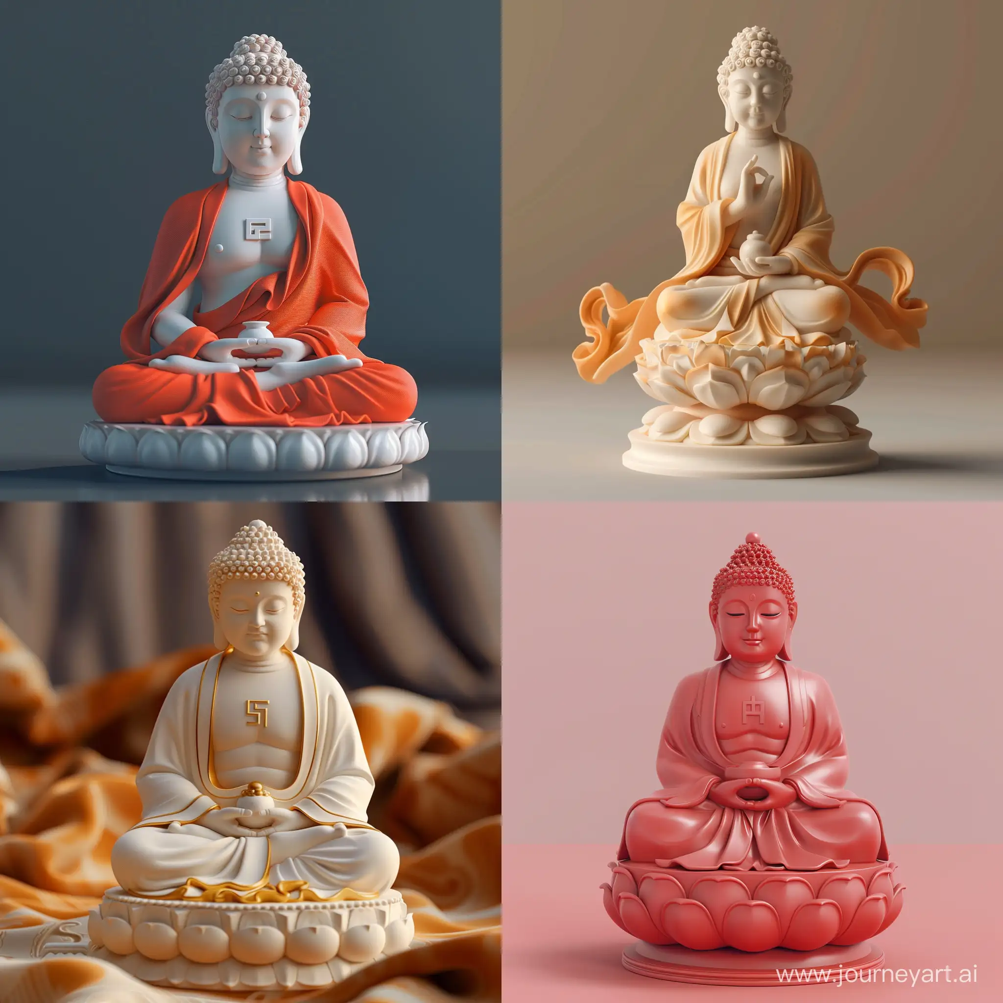 this figurine of buddha, in the style of ethereal abstraction, luxurious drapery, translucent immersion, porcelain, vray, burne-jones, miniature illumination, in flat style, high quality vector style