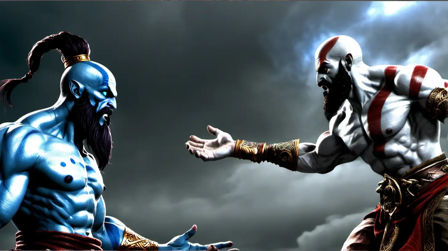A male Djinn Genie vs Kratos God of War