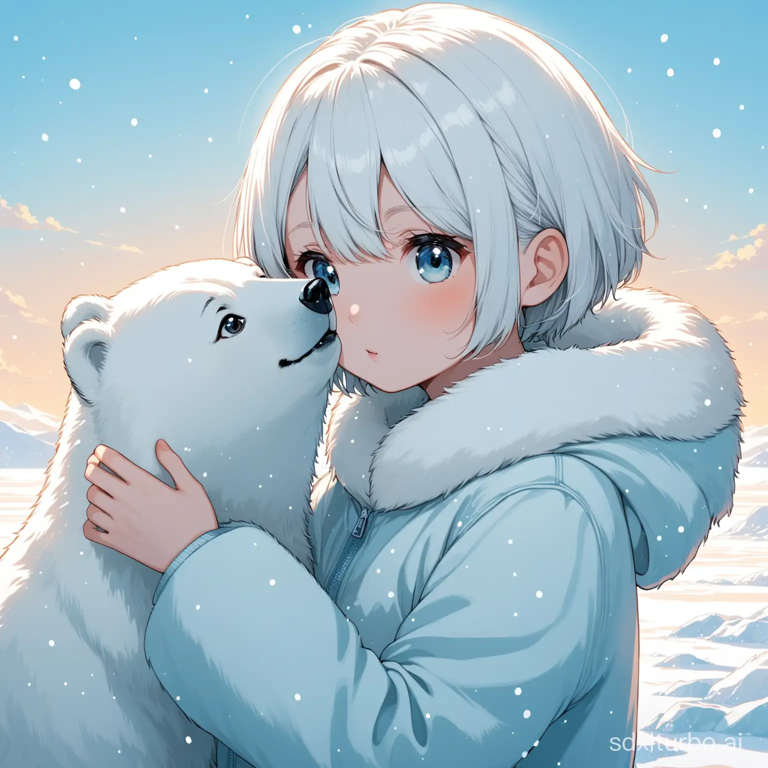 Chill-ShortHaired-Girl-with-Polar-Bear-Companion