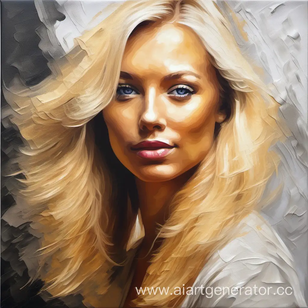 portrait of a blonde beautiful woman made on canvas in oil