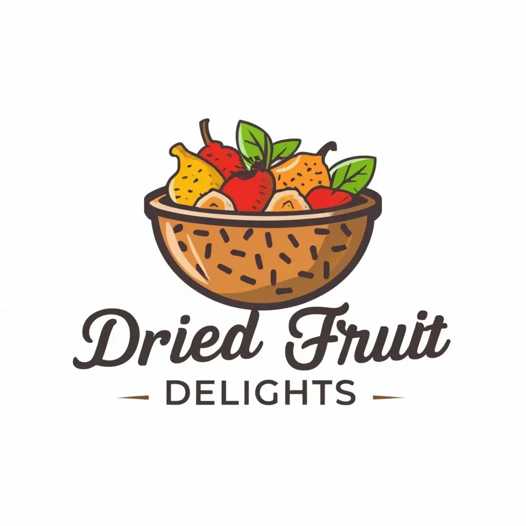 logo, a bowl of fruits, with the text "DriedFruitDelights", typography, be used in Retail industry