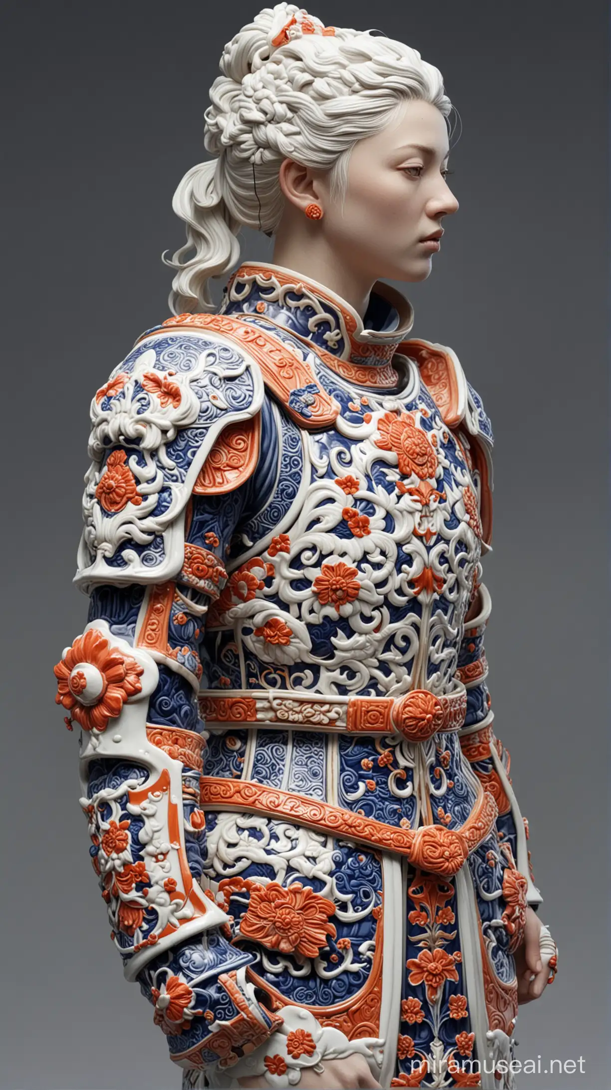 uzi sculpture, porcelain armour, Imari ware style, hyper realistic, 3d
