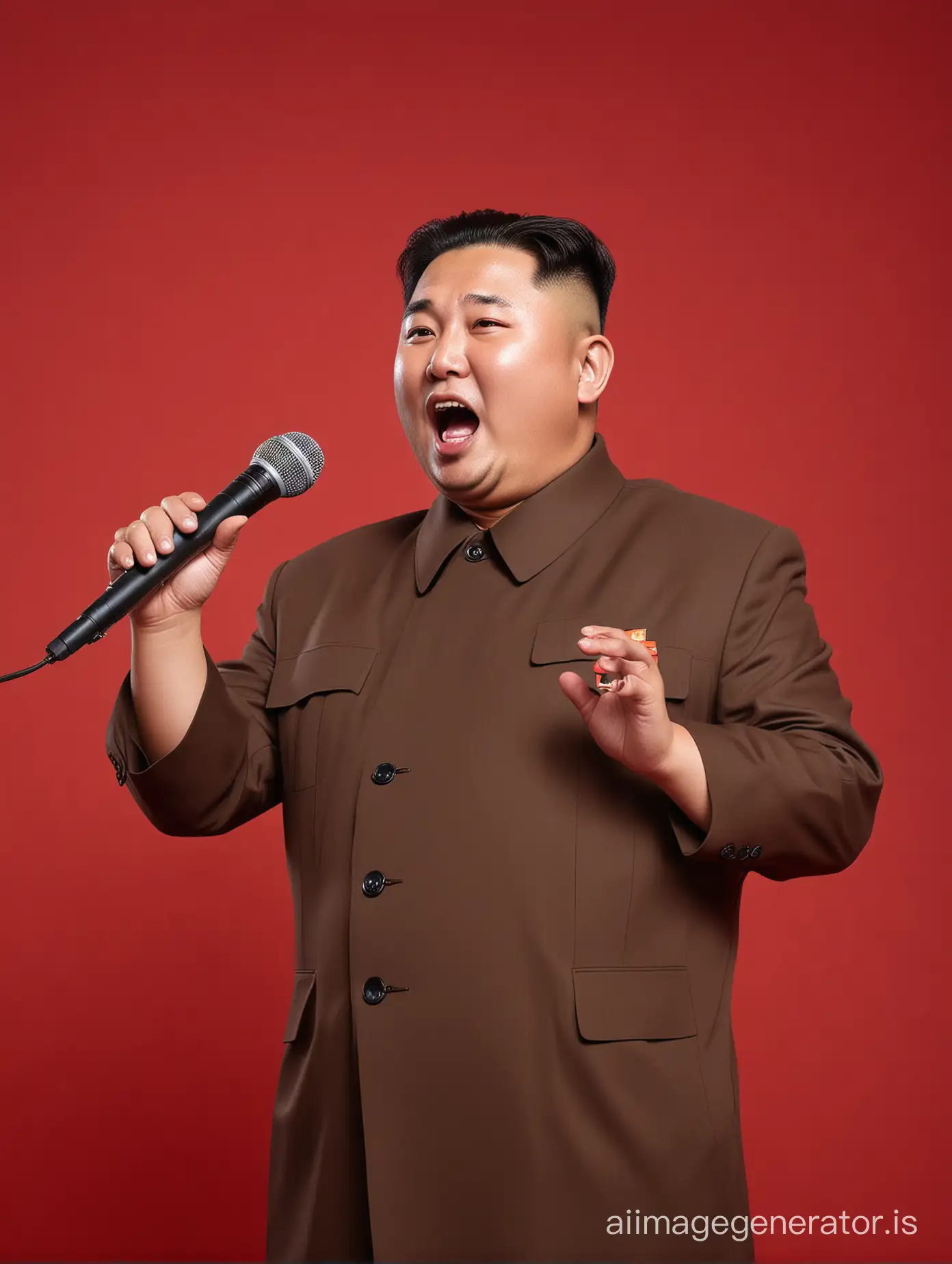 Kim Jong Un sing a song, red background