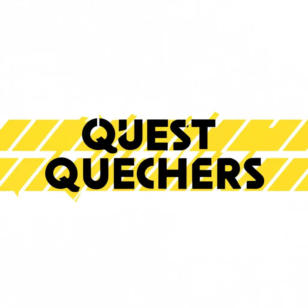 a logo design,with the text "Quest Quenchers", main symbol:"Quest Quenchers" written in black on yellow strips surrounded by caution tapes,complex,be used in Technology industry,clear background