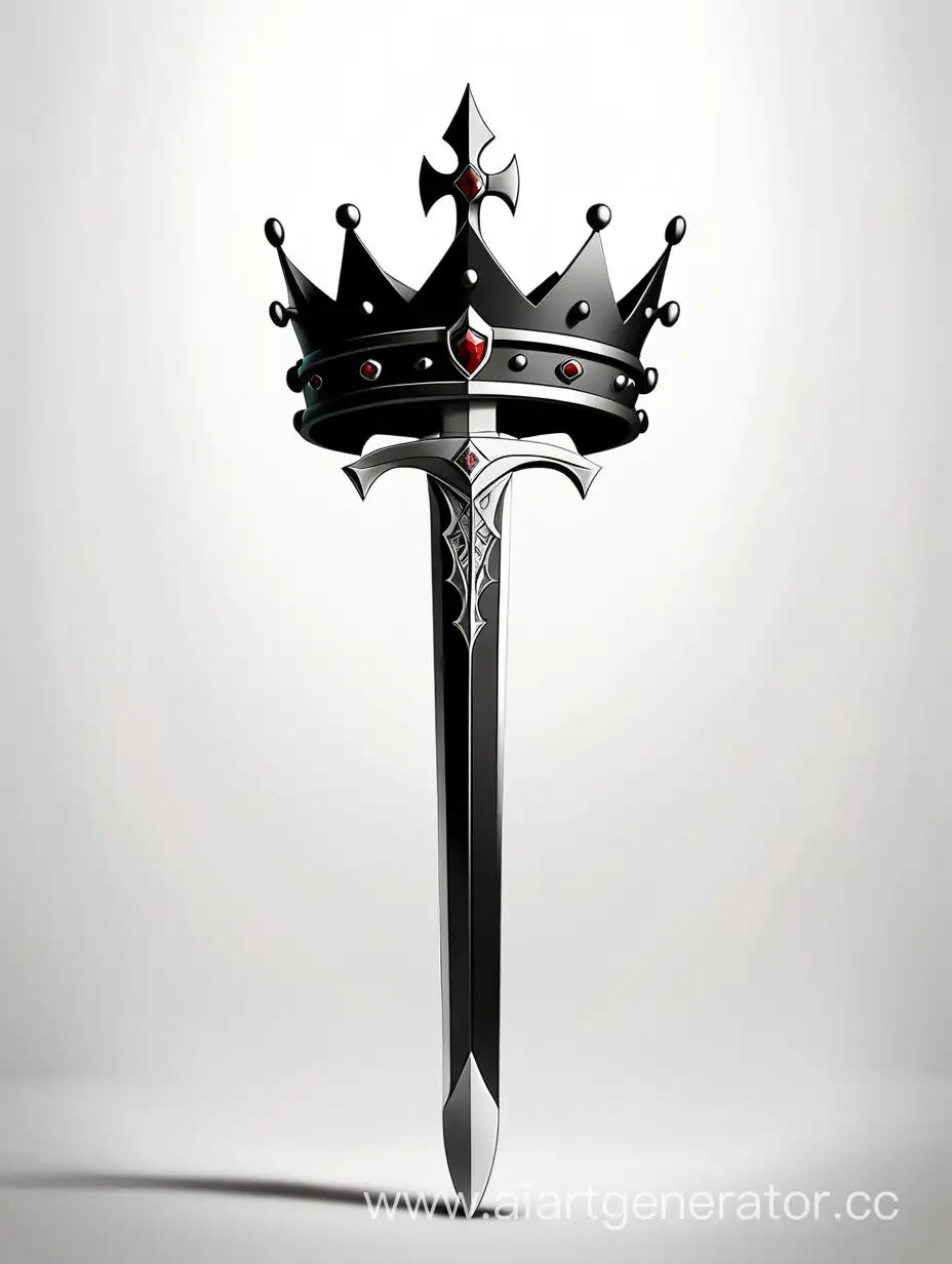 Minimalistic art in silver and dark colors. The sword in the crown