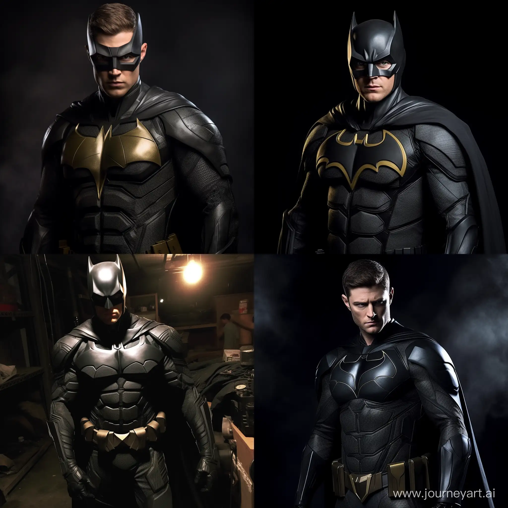 Дженсен Эклс в костюме Бэтмена, без шлема