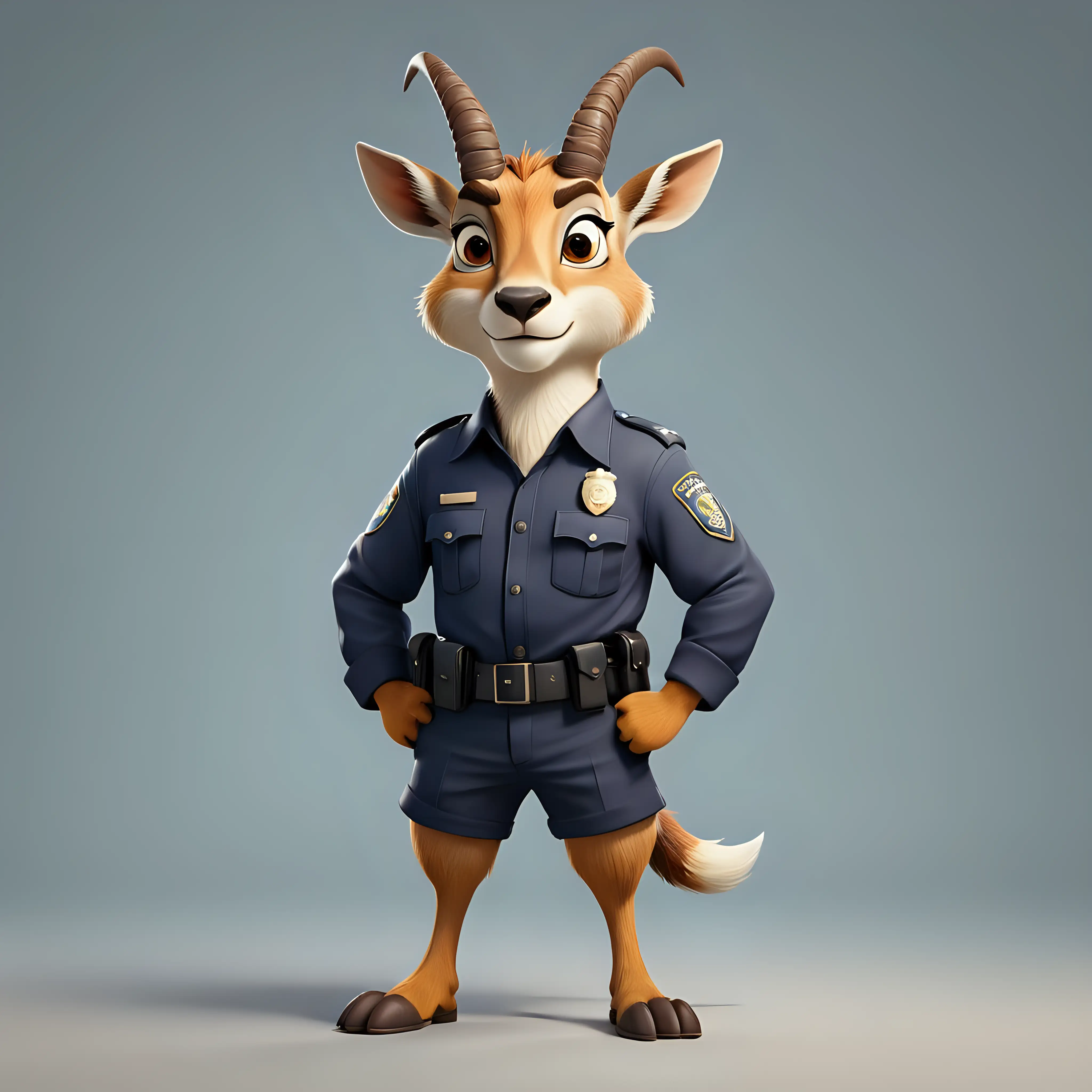 a funny Antelope in cartoon style in full body in Police clothes with clear background