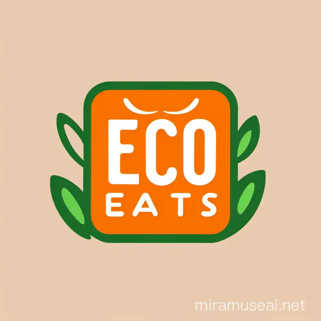 A logo of a food delivery app named Eco Eats that mainly focuses on delivering left over food at lower prices. The logo should any shade of orange as primary color.