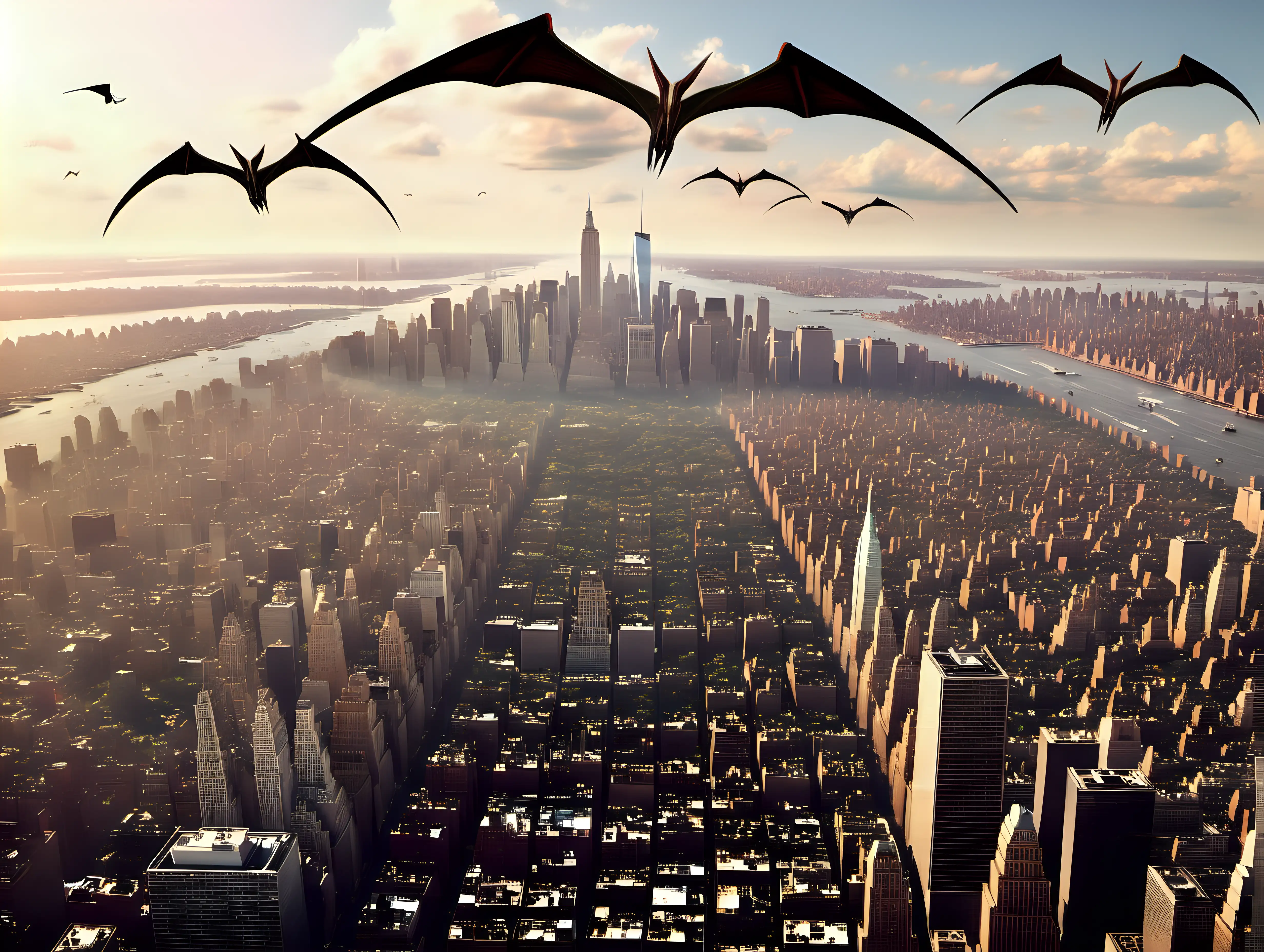 pterodactys flying over NYC 2023