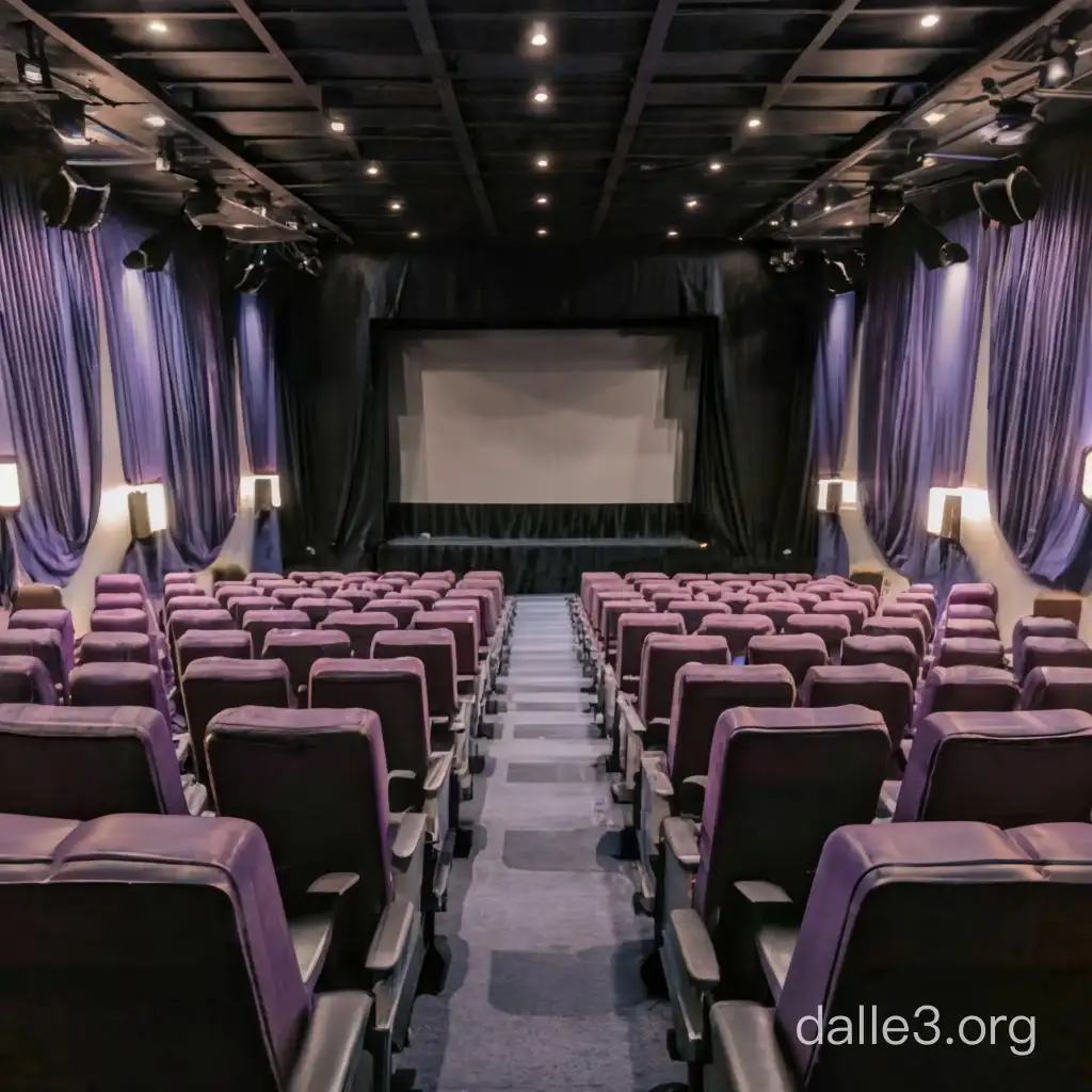 аватарка киноночь в фиолетовых оттенках зал с креслами экран со шторами