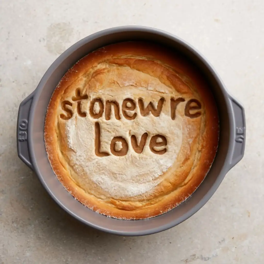 logo, bread baking pan, with the text "Stoneware love", typography