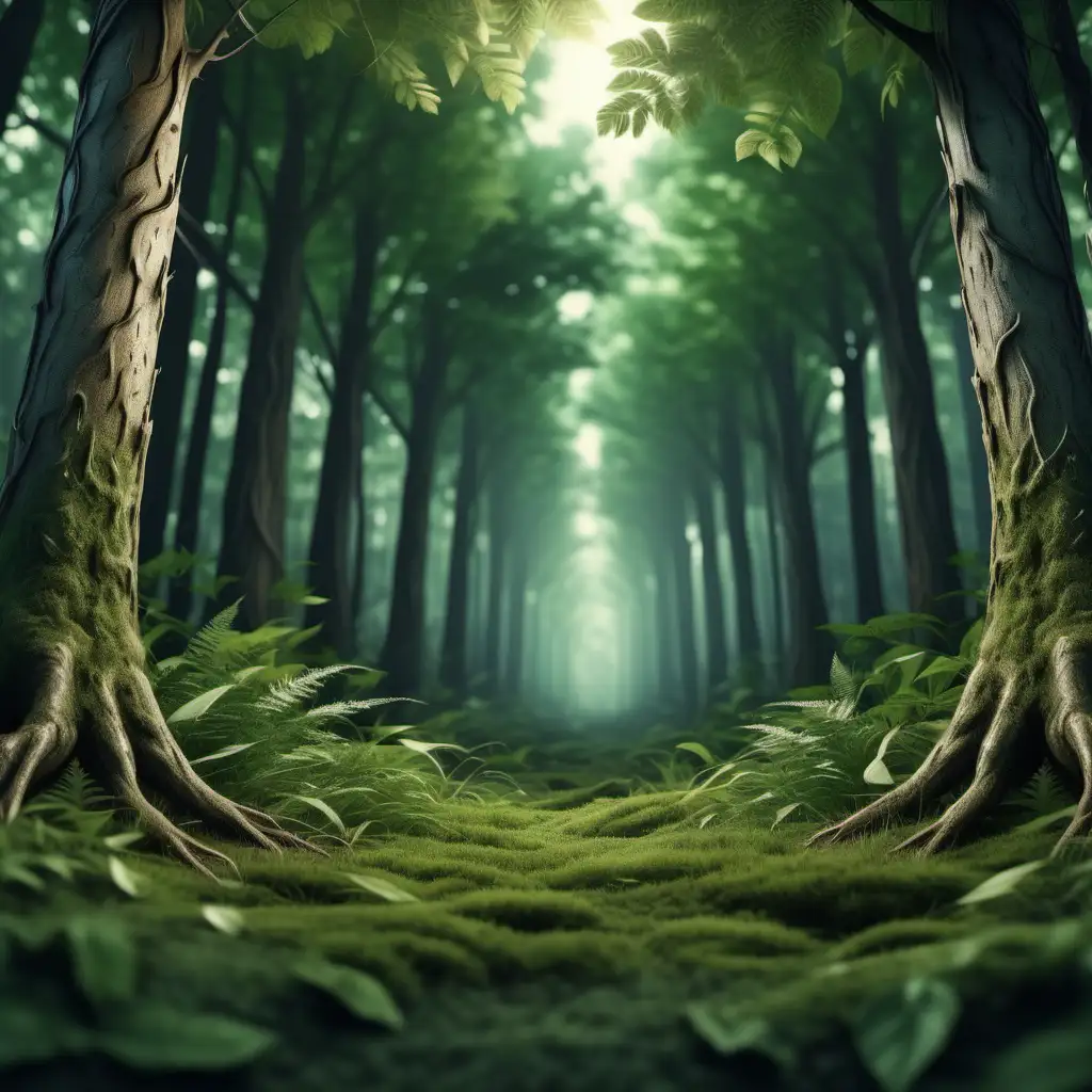 Enchanted Hyperrealistic Forest Landscape with Lush Foliage