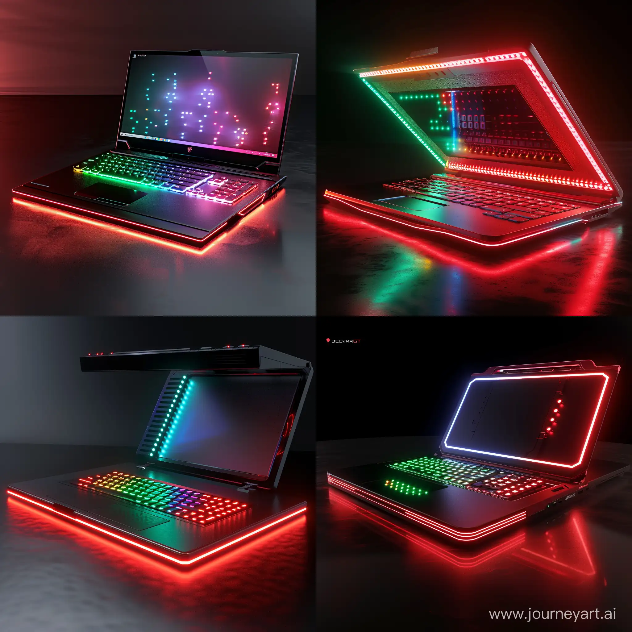 Futuristic laptop, octane render, red high-power PeLEDs, green high-power PeLEDs, blue high-power PeLEDs