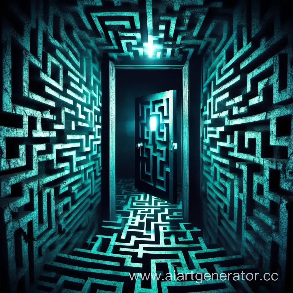 Eerie-Maze-Exploration-with-Glowing-Door-768x768