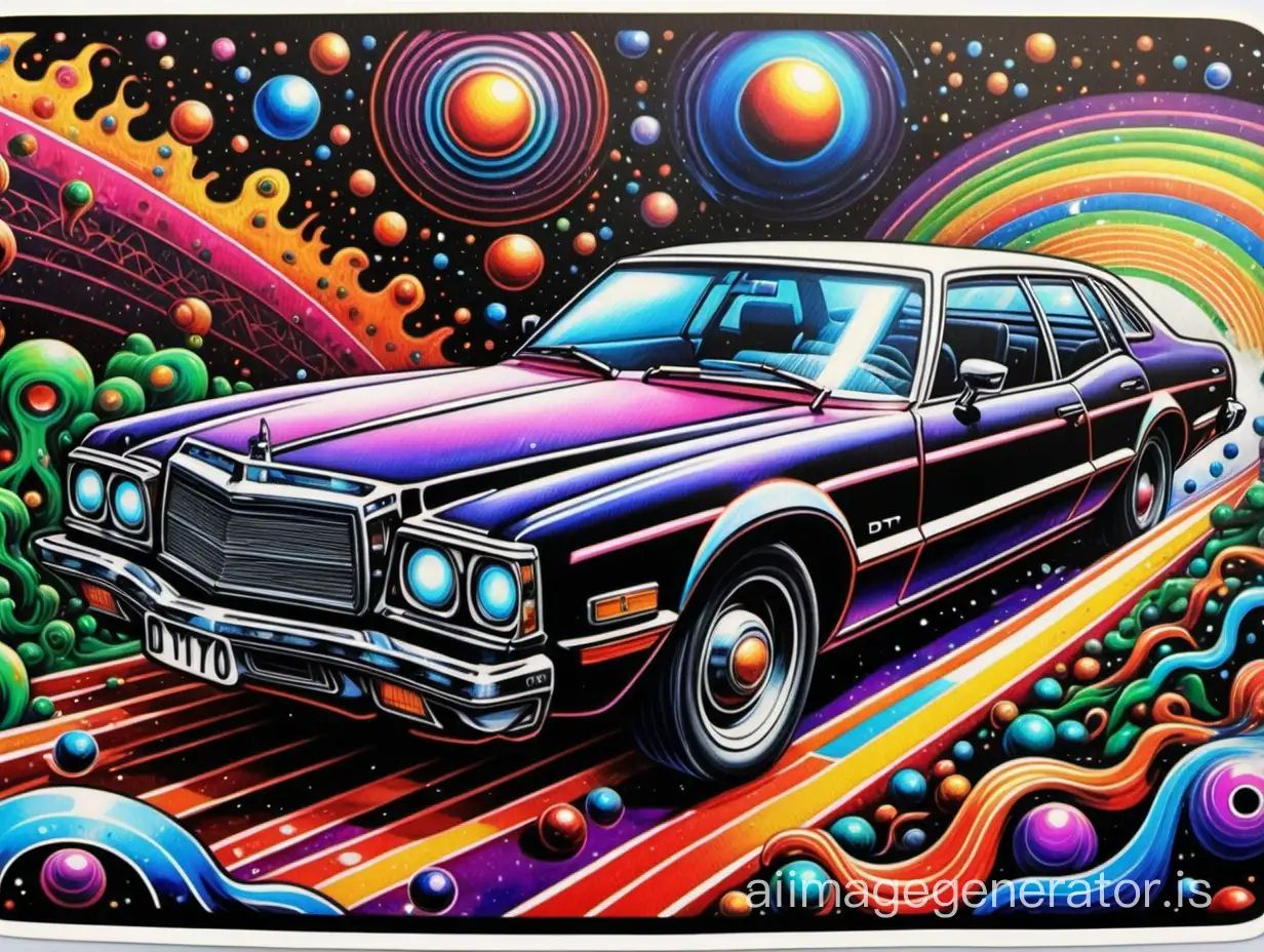 Sticker black outer Lines Border to White Background Psychedelic DMT dimension Quantum Level CAR 1970S Vibrant HiperRealism Oil Paint Water Color So Amazingly Colors