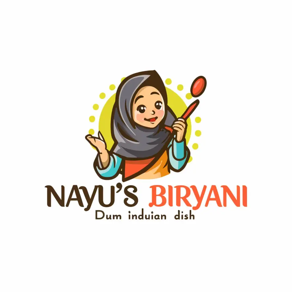 a logo design,with the text "Naju's Dum Biriyani", main symbol:girl wearing hijabi holding a spoon,Minimalistic,clear background