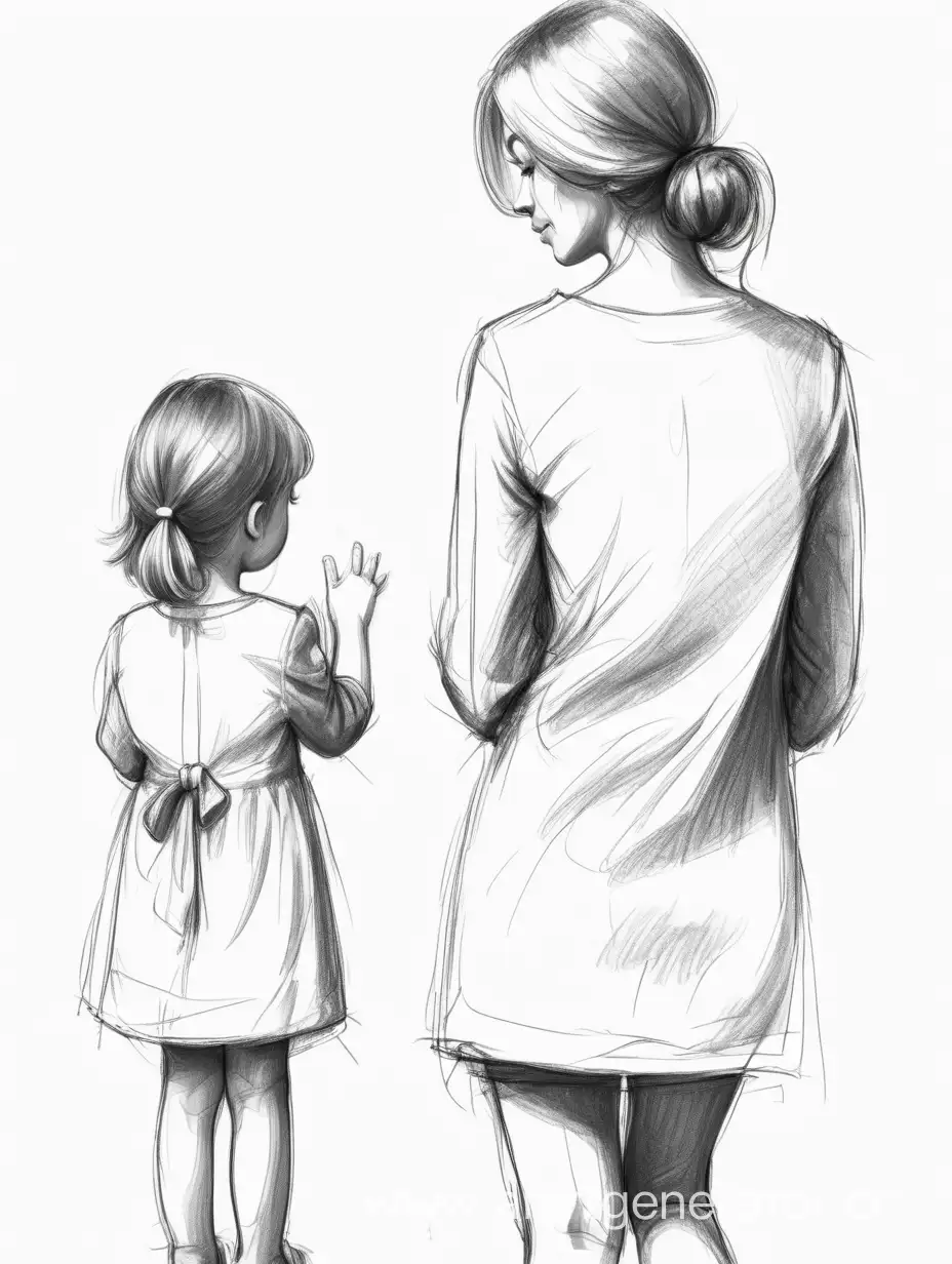 draw mother and girl child from behind