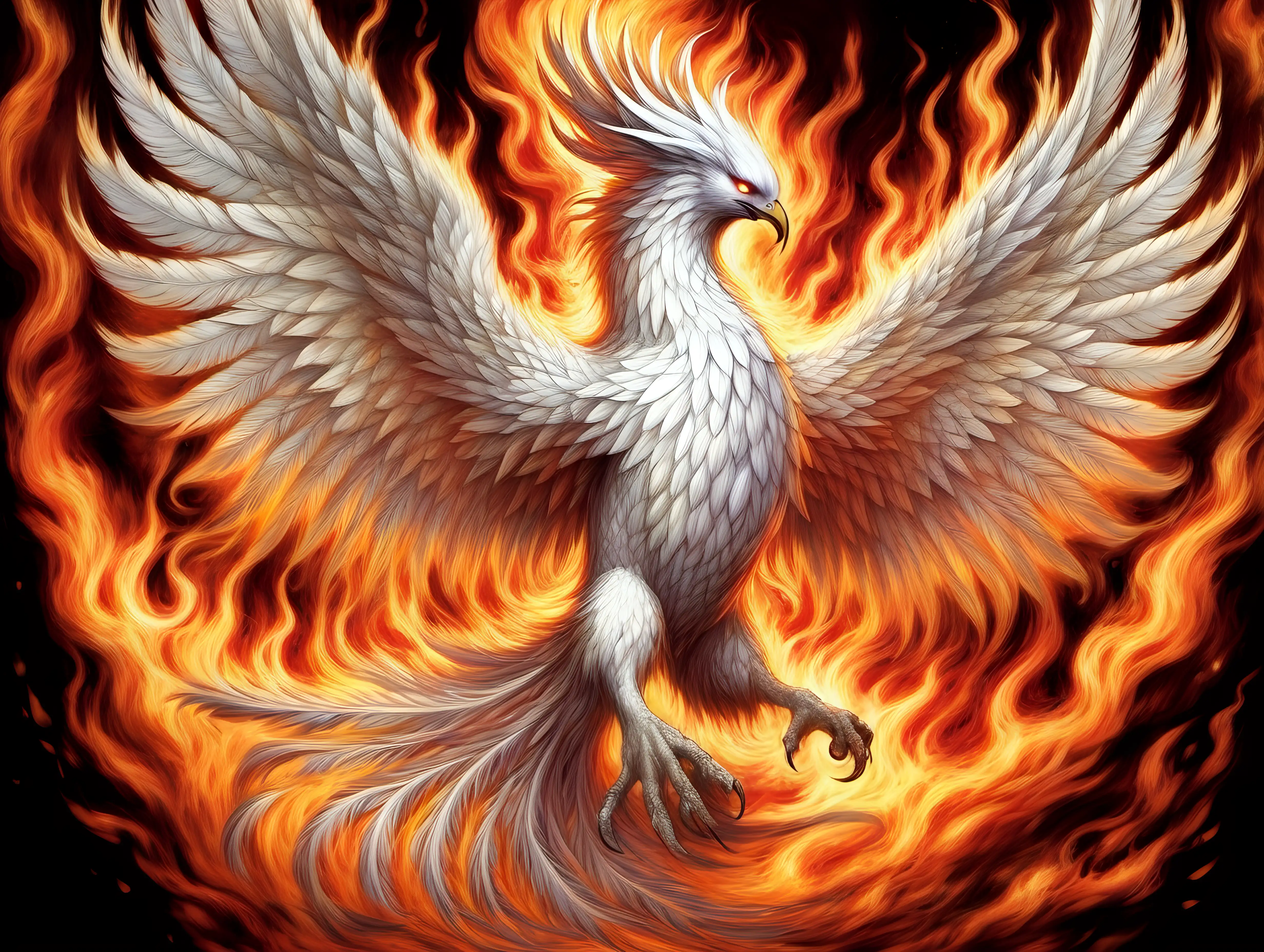 Majestic White Phoenix Rising from Fiery Flames Artwork