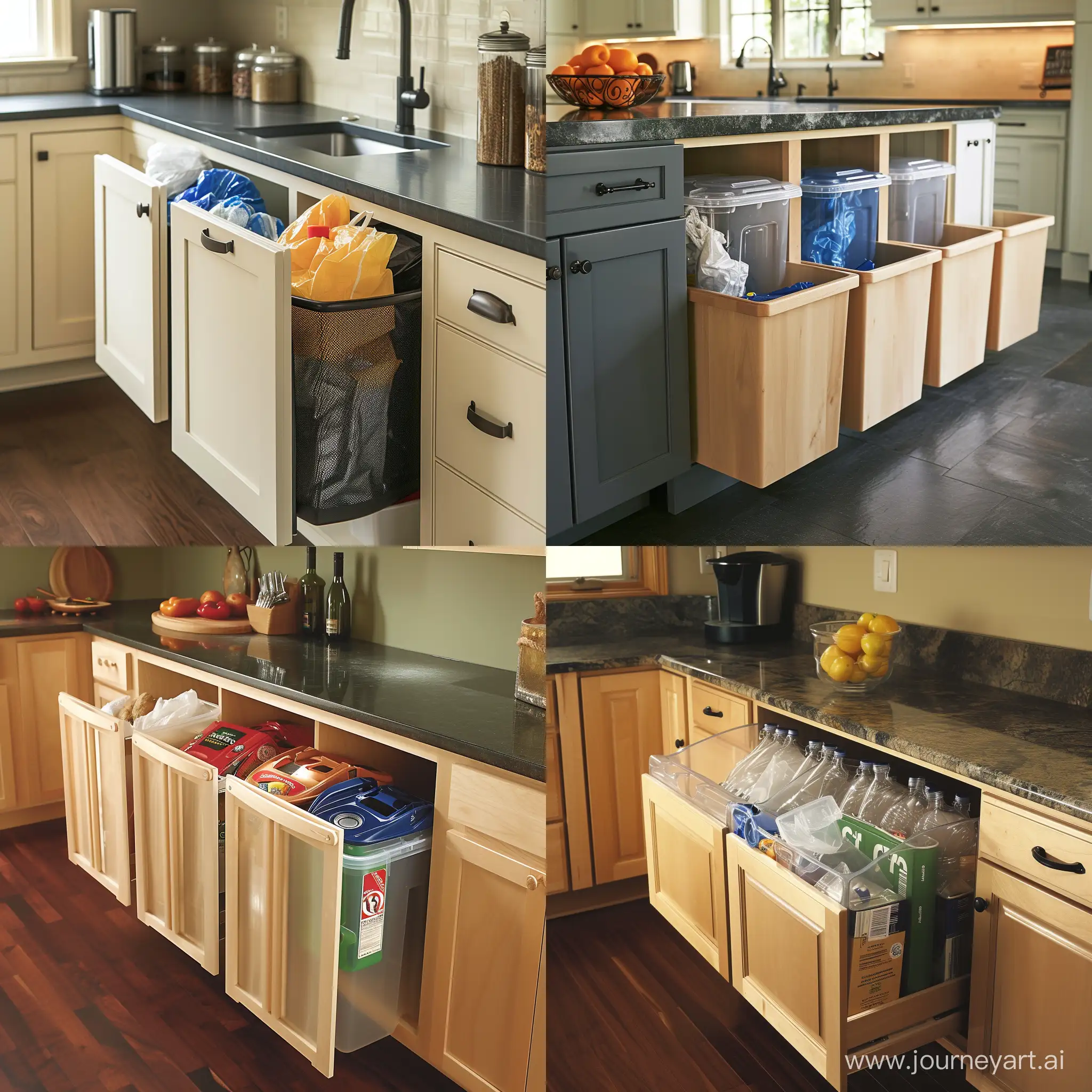 kitchen cabinets to store trash and recycling