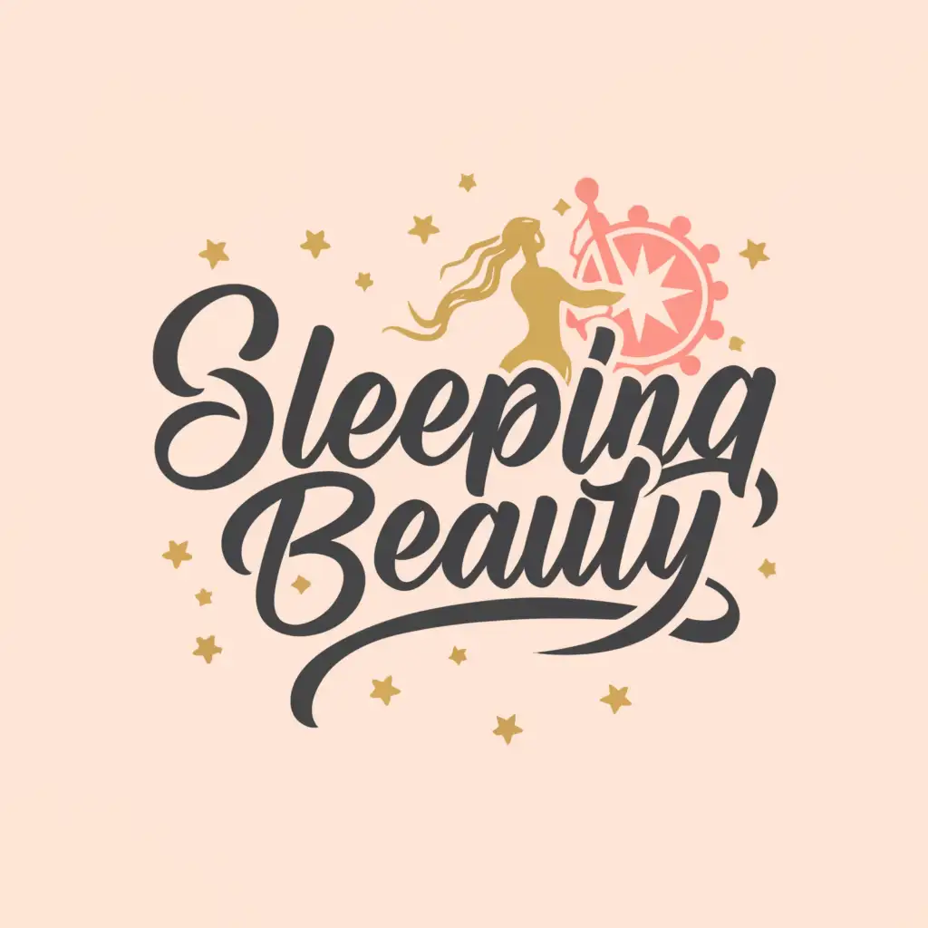 a logo design,with the text "sleeping beauty", main symbol:spinning wheel,Moderate,clear background
