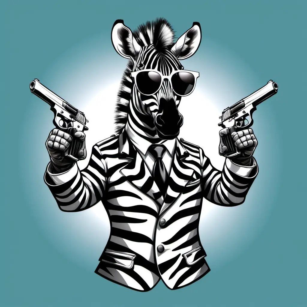 Stylish Zebra with Dual Pistols and Sunglasses Vector Illustration