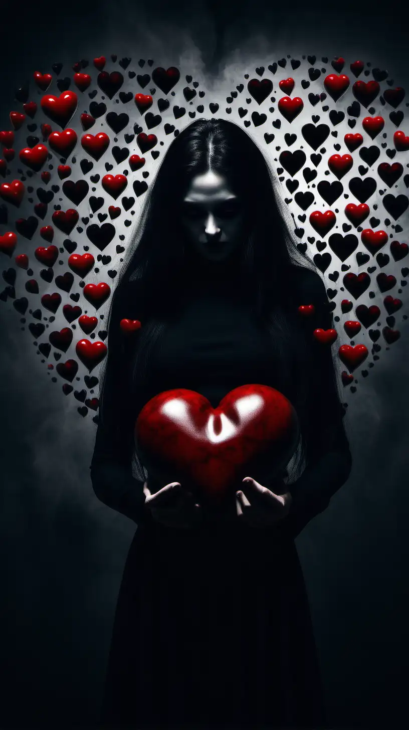 /imagine A man showing with dark love to woman, dark psychology, red and black hearts, dark manipulation