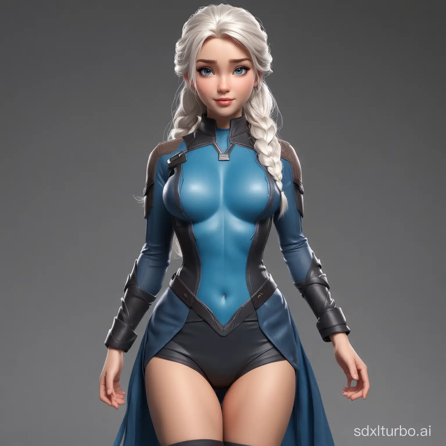       
realistic Elsa and rougue mix (full body) with big thick fit body, small shoulders, big ass, freckleless with white hair, sexy lips, x men uniform, nice 
 hips,