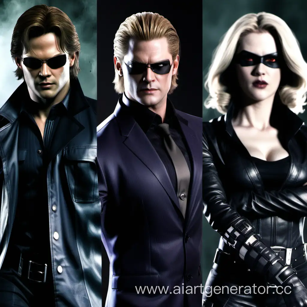 Sam Winchester and Albert Wesker with two different women as demon hunters