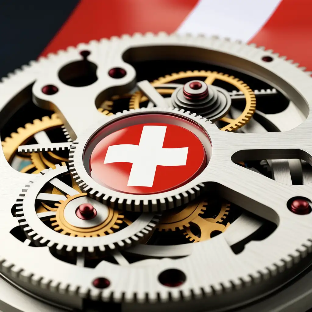 clockwork detail with a swiss flag 


