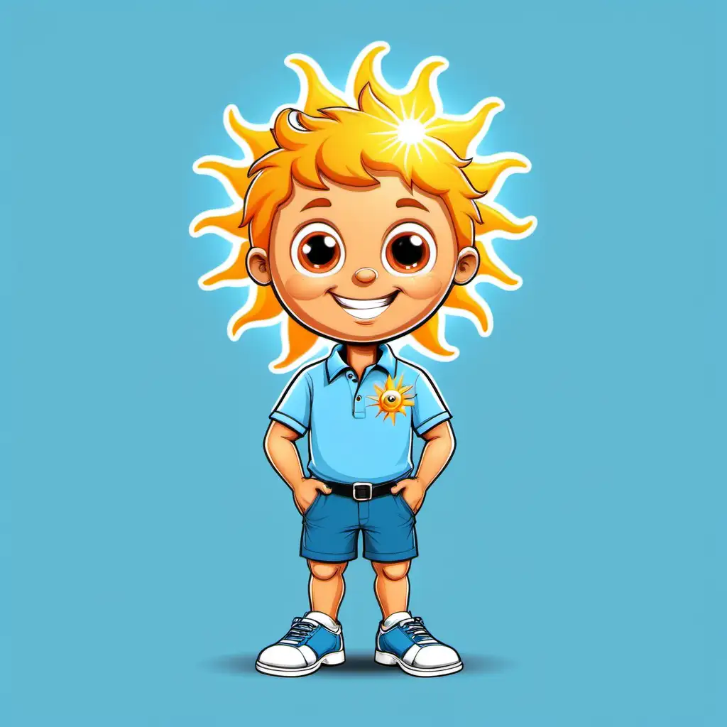 Cheerful Cartoon Sun Boy Wearing Light Blue Polo Shirt